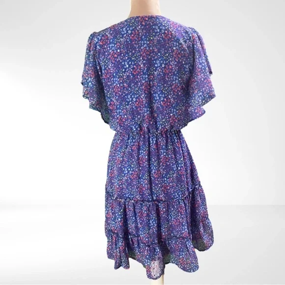 The Night Is Young Floral Dress-Cobalt Blue-Ruffled-EUC-Size Small​​​​ - Picture 7 of 11